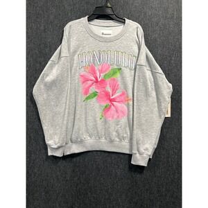 No Boundaries Honolulu Sweatshirt Womens XL Gray NEW Hibiscus Graphic Retro